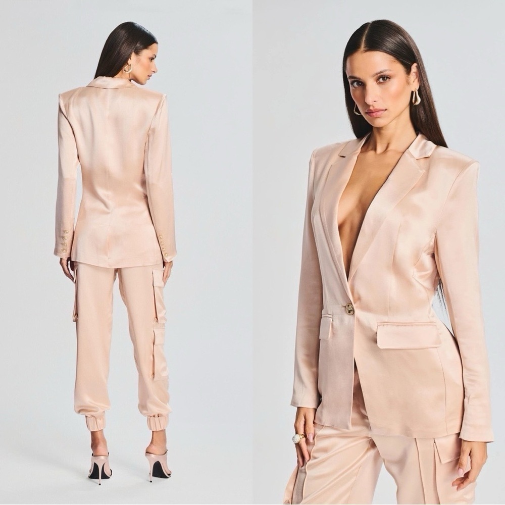 NWT RETROFETE Leo Satin Blazer in Dusty Peach Size XL